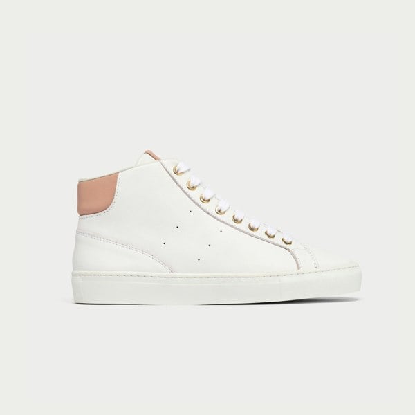 flare white and pink leather trainer sneaker for bunions