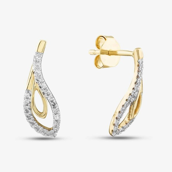 T. H. Baker 9ct Yellow Gold 0.15ct Brilliant Cut Diamond Tear Drop Stud Earrings THE41403-15 (YG)