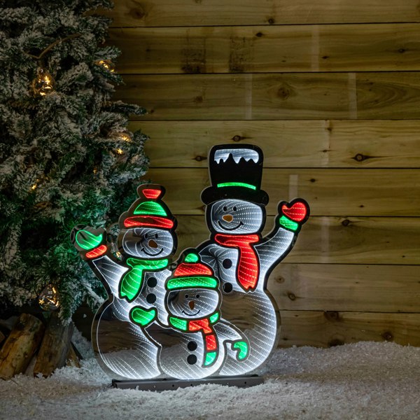 Samuel Alexander 65cm Infinity Standing Snowmen Family on Metal Base with White, Red & Green LEDs