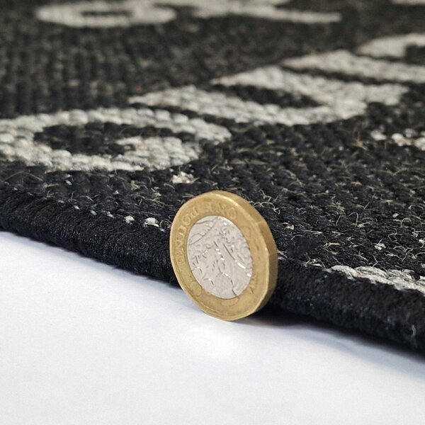 Non-Slip Black Kitchen Rug Coffee Pattern Flat Weave Sisal Look Area Mat and Runner