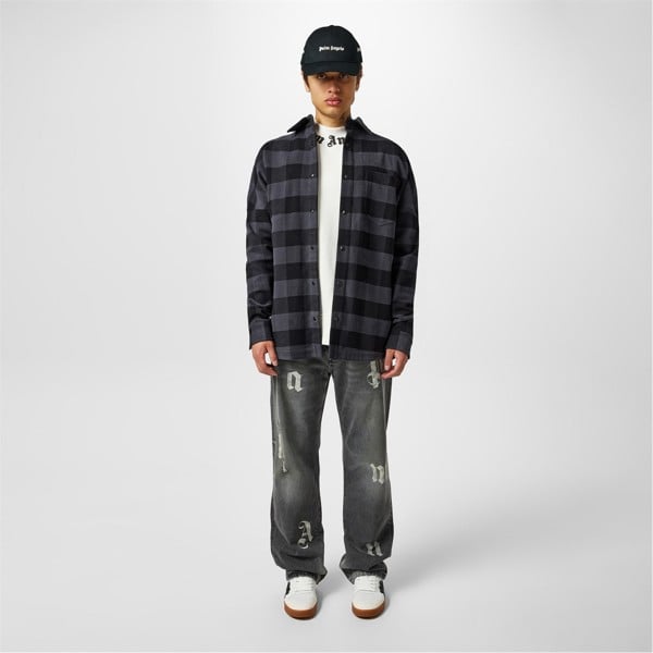 Palm Angels Curved Logo Checked Shirt - Black