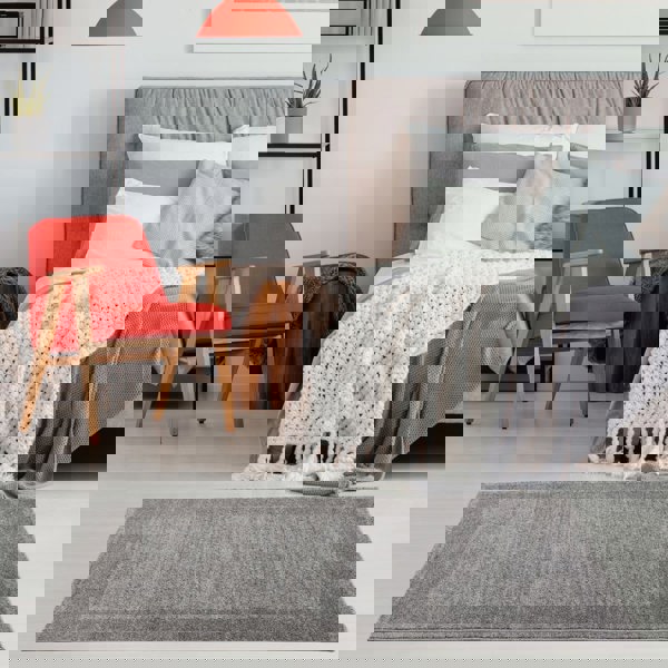 Modern Living Room Rug Bordered Design in Grey | The Rugs