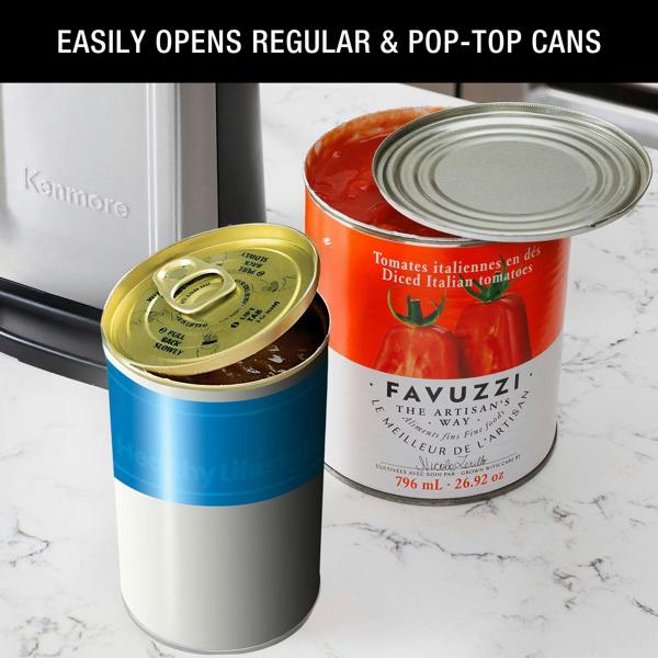 Kenmore Electric Can Opener Smooth Touch Tin Opener with Knife Sharpener & Bottle Opener (Silver)