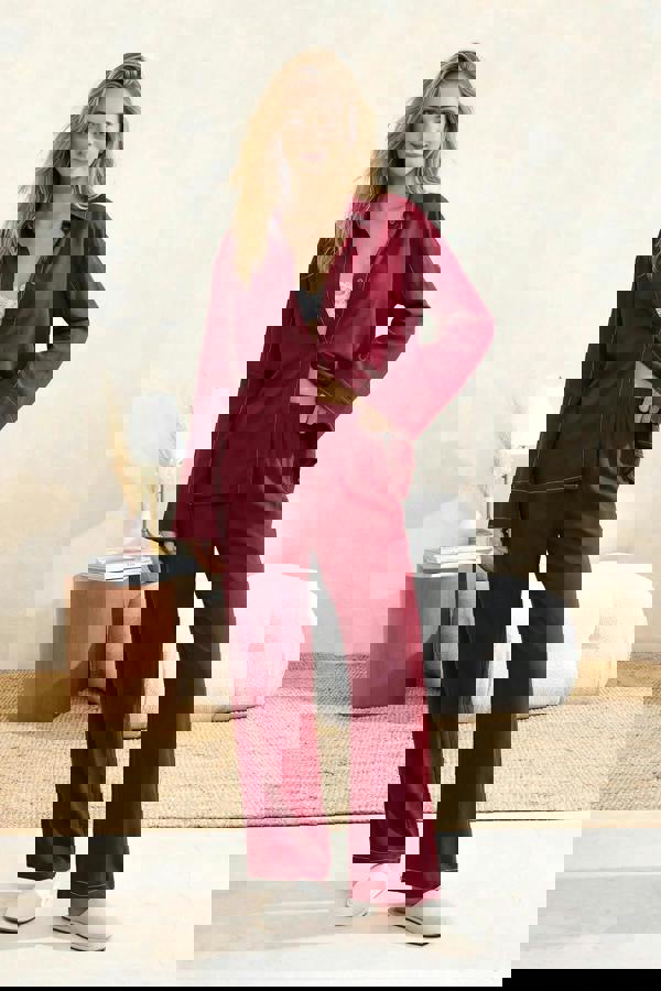 WOVCOR 2-Piece Relaxed Fit Viscose Woven Pajama Set with Stitching Details