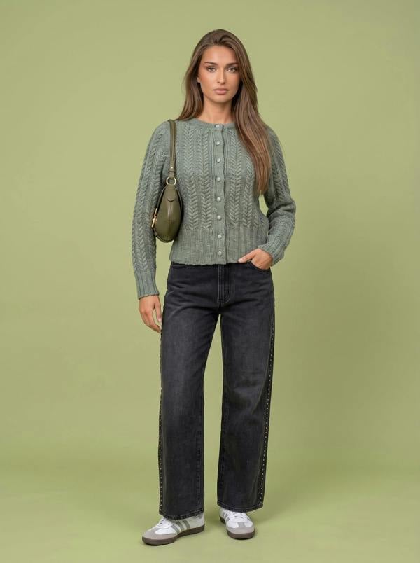 Urban Bliss Wool Blend Cabled Cardigan Khaki