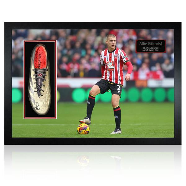 Alfie Gilchrist Signed & Match-Worn Sheffield United Boot Iconic Frame #2