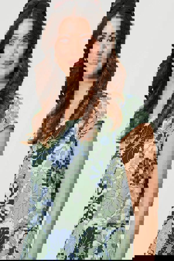 Green | Floral Cap Sleeve Shift Short Dress