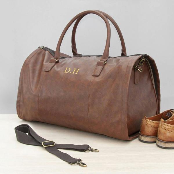 Monogrammed Leather Business Garment Bag - lifestyle shot