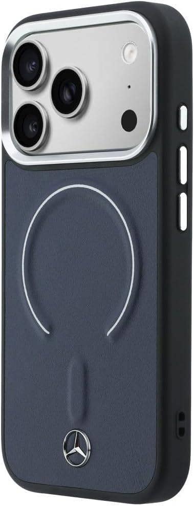 Mercedes Benz Leather Case with 3D MagSafe for iPhone 17 Pro Max 6.9" Navy Blue - MEHMP17X25PEMMOV