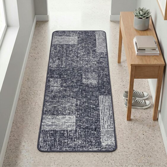 JVL Fiora Machine Washable Indoor Runner - 50 x 150cm - Muted Matrix