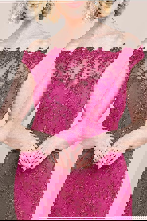 Lace Scallop Edge Mermaid Maxi Dress - Burgundy DR3890M