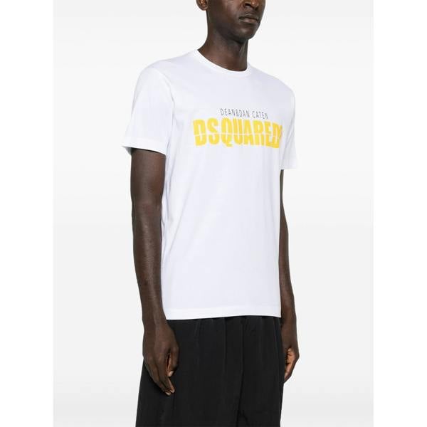 Dsquared Split Printed Logo Yellow T-Shirt   in  White