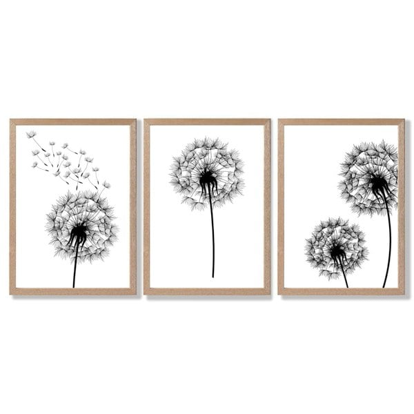 Artze Wall Art DANDELIONS Set of 3 Framed Sketch Wall Art Prints