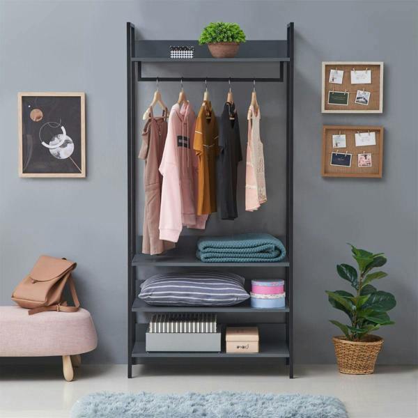 Timber Art Design Zahra Bedroom Double Open Wardrobe 4 Shelves Furniture Storage Cupboard