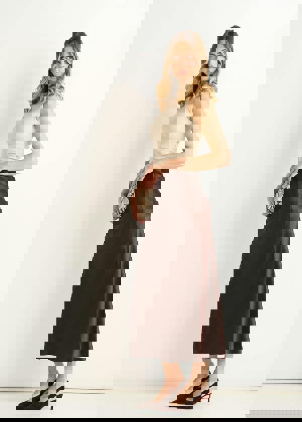 Gini London Chocolate Satin Bias Cut Midi Skirt