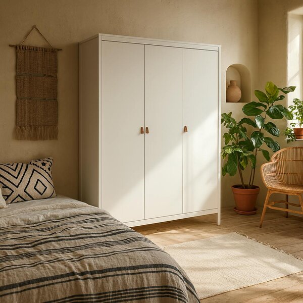 Wyld Haus Wildberry Matt White Wardrobe 3 Doors Leather Handles