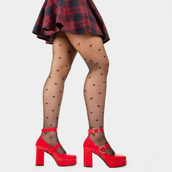 Lamoda Chrome Heart Red Patent Platform Heels Gothic Chunky Festival Shoes