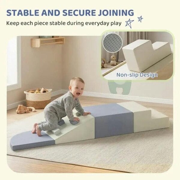 Soft Play Set, 4 PCS Climbing Blocks for Toddlers Indoor, PU Leather Baby Soft Play Equipment