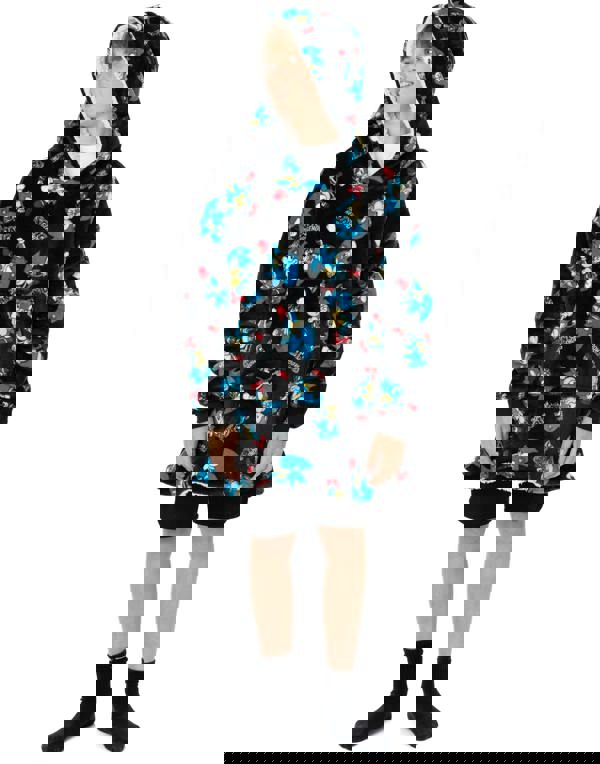 Sonic the Hedgehog Unisex Kids Black Sonic & Logo All-Over Print Blanket Hoodie