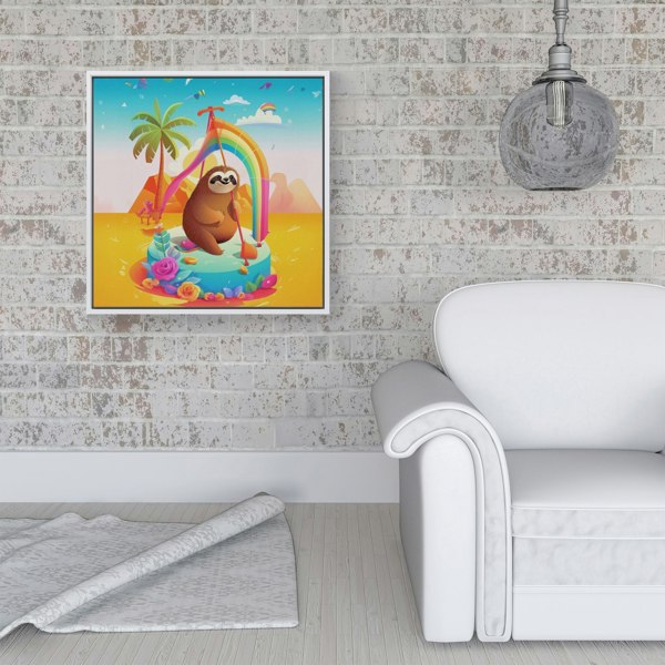 Warren Reed Sloth On A Beach Holiday Framed Canvas