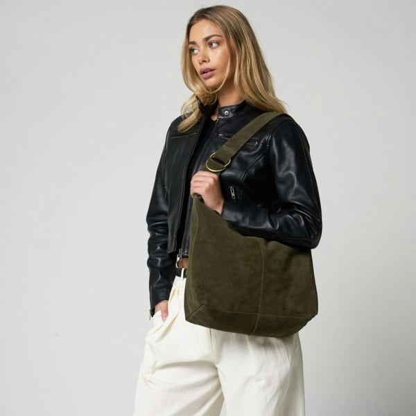 Barneys Originals Khaki Suede Shoulder Bag