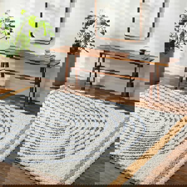 Livabliss Birmingham-Global Black Blue Grey Plush Soft Pile Rug