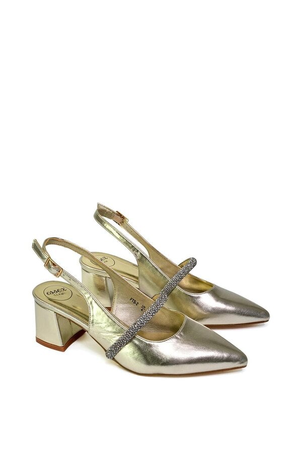 XY LONDON Slingback Strappy Pointed Toe Diamante Mid Block Heels