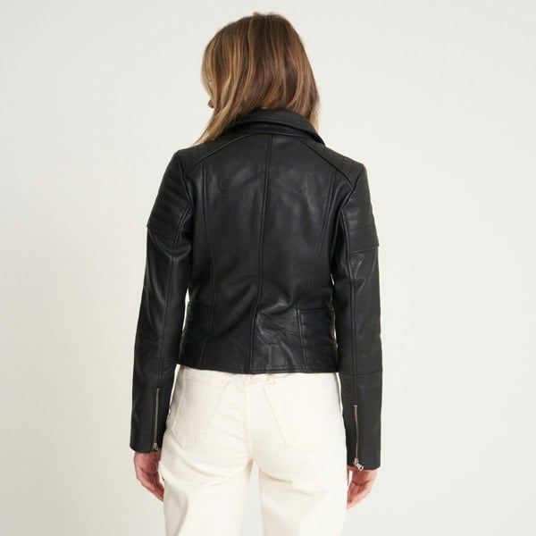 Barneys Originals Women's Leather Ribbed Asymmetric Biker Jacket - Victoria