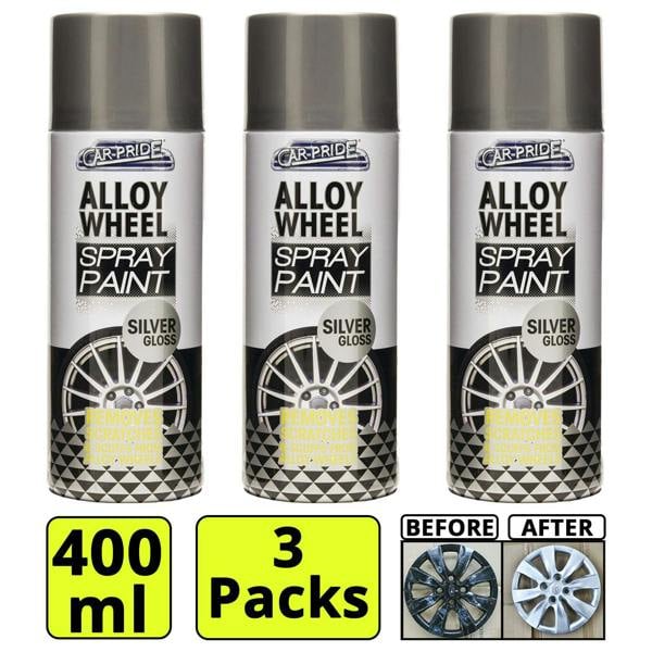 Carpride 3X Alloy Wheel Silver Gloss Spray Paint 400ml
