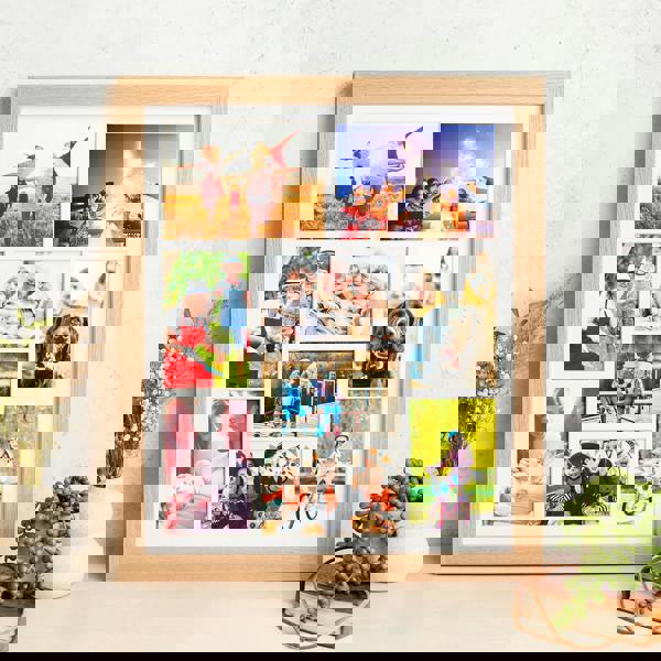 MijMoj Design Solid Oak Nine Aperture Picture Frame with Mount - Natural Finish