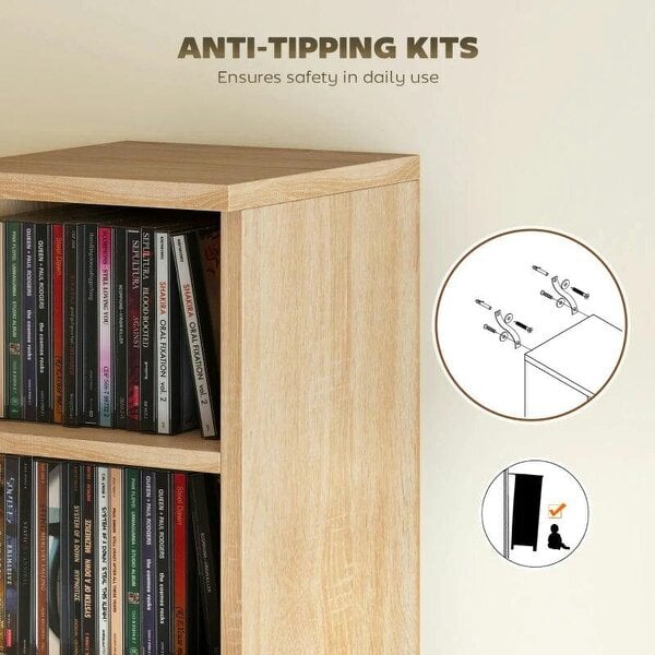 Bobobiy Set of 2 CD Media Display Shelf Unit Tower Rack with Adjustable Shelves, Oak