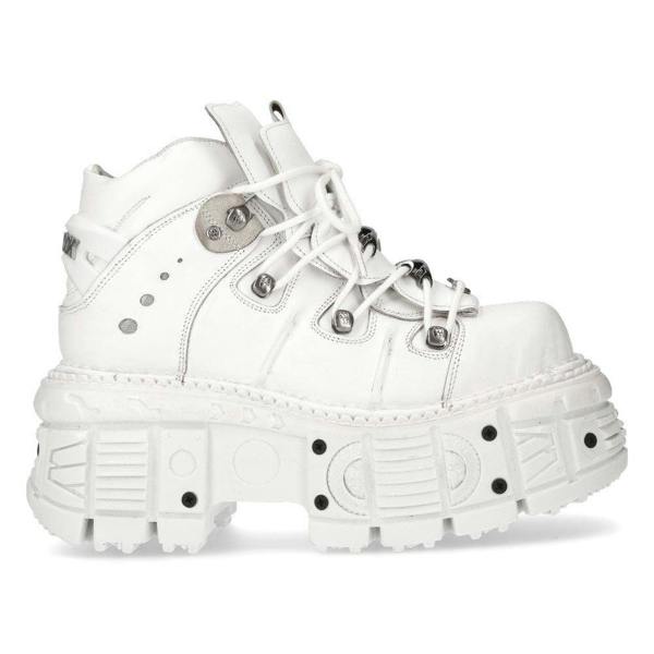 New Rock Unisex White Leather Gothic Punk Boots- M-TANK106-C1