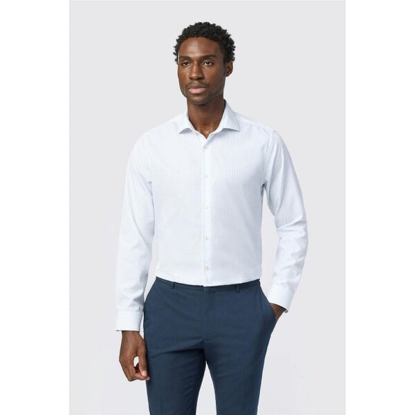 Alexandre Silver Alexandre Tailored Fit White/Blue Non-Iron Grid Check Shirt