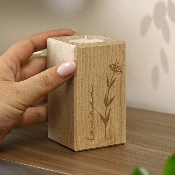 Personalised Memento Company Personalised Floral Wooden Tealight Holder