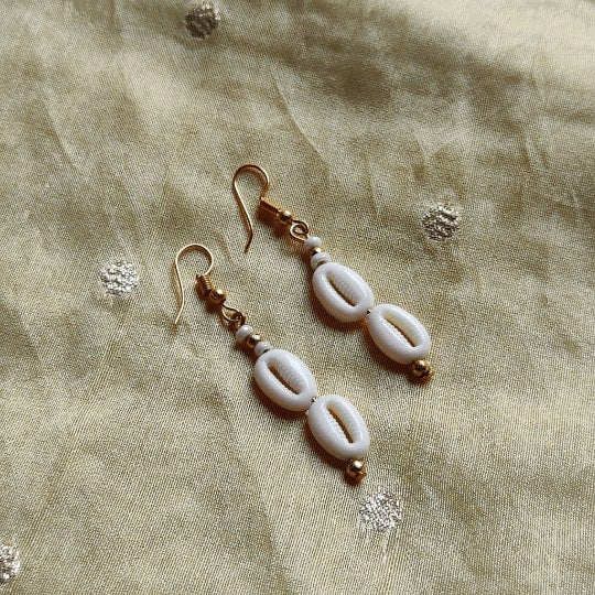 The Colourful Aura Cowrie Sea Shell Lightweight Minimalist Beach Dainty White Drop Hook Earring