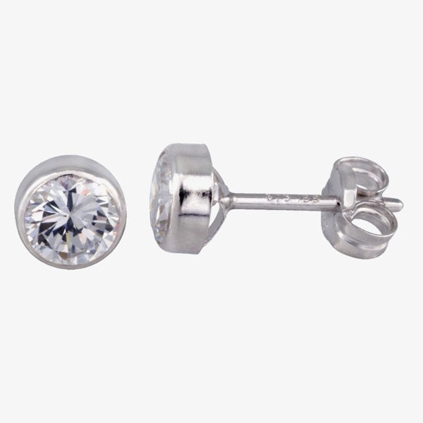 T. H. Baker 9ct White Gold Round Cubic Zirconia 5mm Stud Earrings 5.57.3423