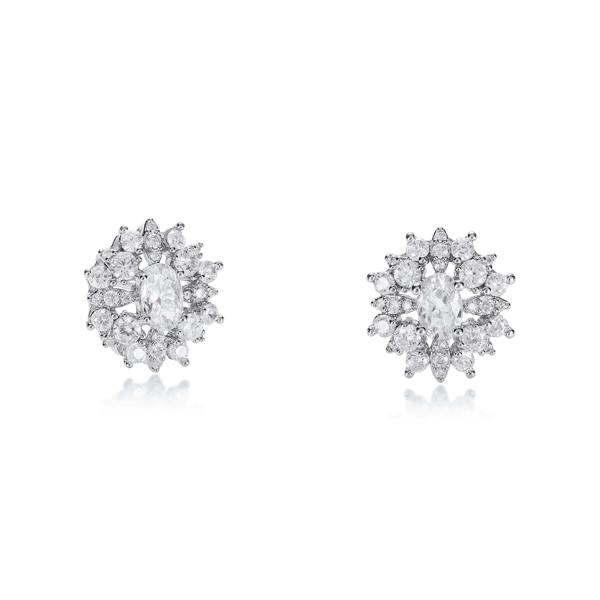 Zavana Oval Large Silver Stud Earrings for Women with Cubic Zirconia Stones