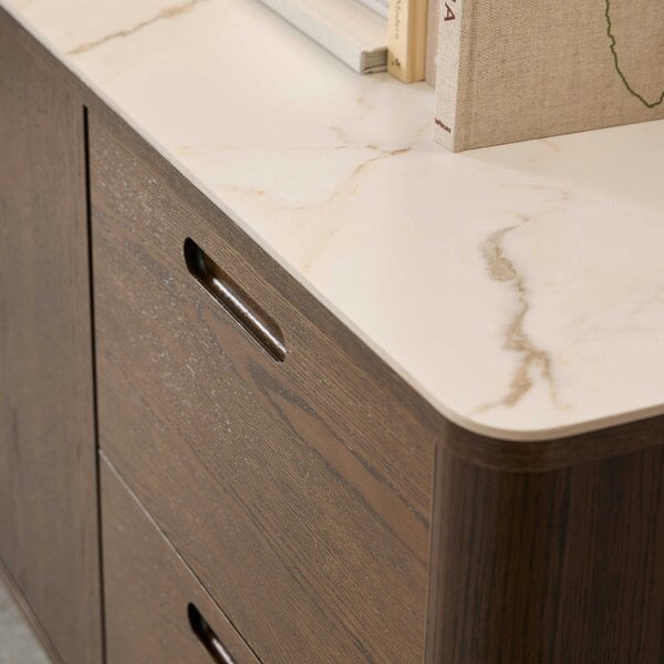 Wyld Haus Cork  Oak Veneer Sideboard with Cream Ceramic Top 2 Doors 2 Drawers