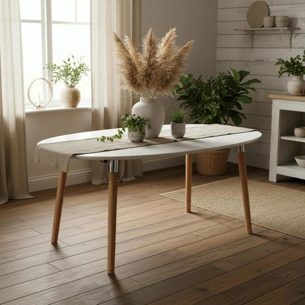 Wyld Haus Honeybrook White and Natural Oak Wood Oval Dining Table
