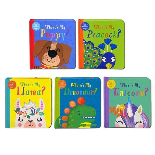 Toddlers Touch and Feel 5 Books Collection Set (Dinosaurs, Llama, Unicorn, Puppy & Peacock)