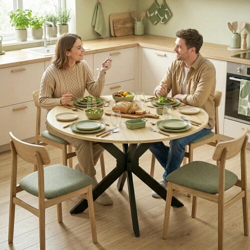 HOMCOM Folding Dining Table with Adjustable Feet, Natural Wood Finish