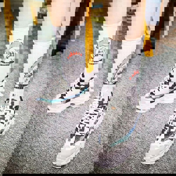 Anysox 5 Pairs Size 4-9 White Sports Socks Long Casual Shark Print Hip-hop breathable Unisex Skateboard Knitted Casual Sports Fashion