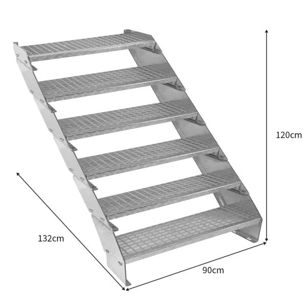 Monstershop Adjustable 6 Section Galvanised Staircase - 900mm Wide