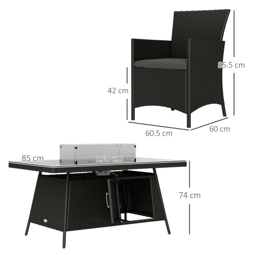 Wyld Haus Lemadi Rattan Black 6 Seater Outdoor Dining Set With Fire Pit Table