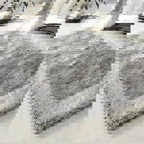 Shimmer Silver Grey Bordered Shaggy Rug | The Rugs