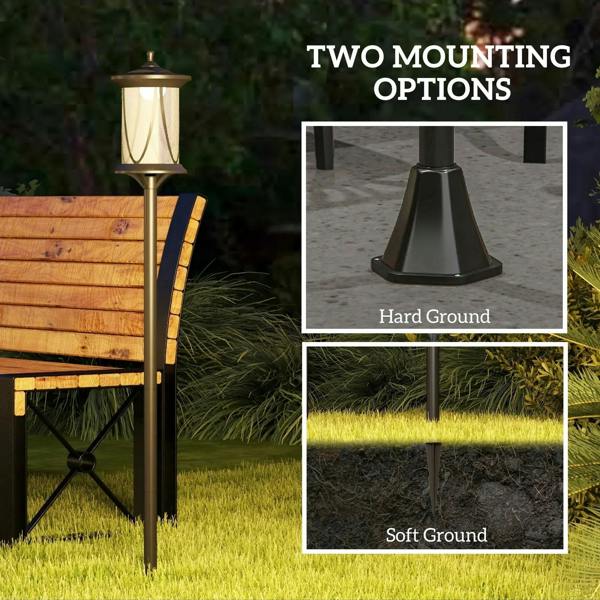 Black solar path lamp post with lantern top and frosted glass panels