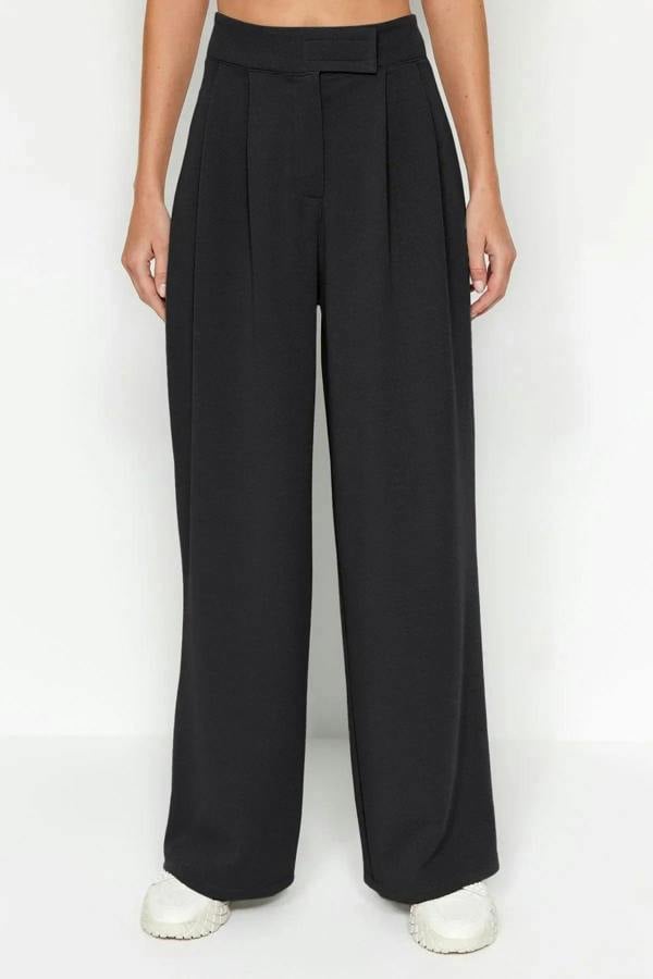 WOVCOR High Waist Pleated Wide Leg Trousers with Velcro Closure
