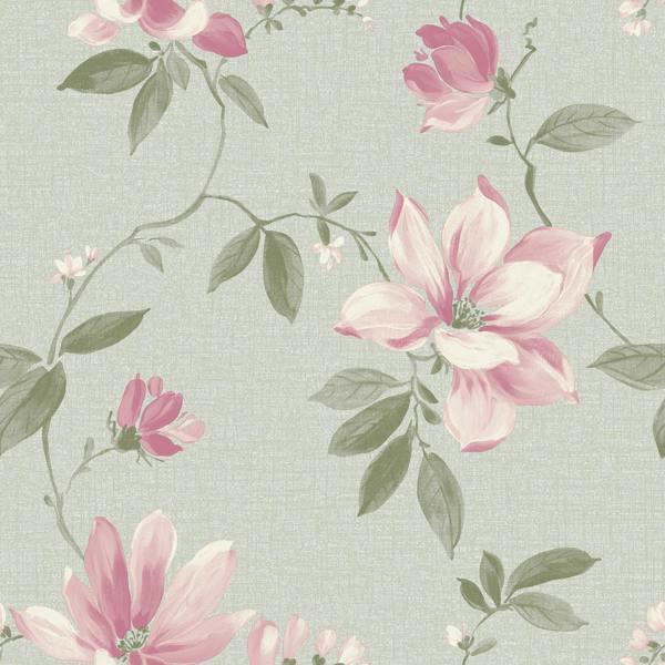 Grandeco Adeline Traditional Floral Trail Fabric Textured Wallpaper, Pink Grey