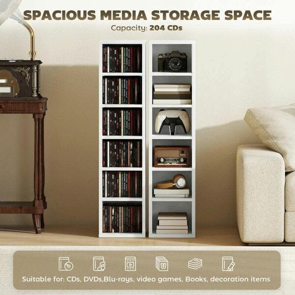 Bobobiy Set of 2 CD Media Display Shelf Unit Tower Rack with Adjustable Shelves, White