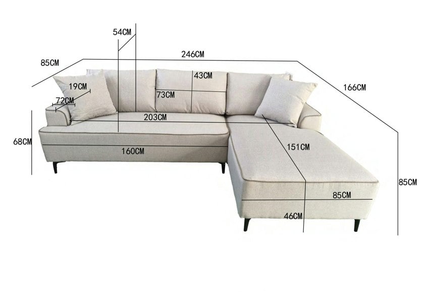 DS Living The Milano Edge 3 Seater Left Hand Corner Sofa in Grey or Beige